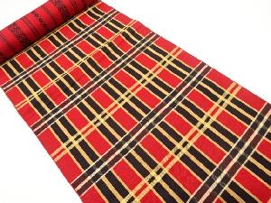 アンティーク　本場筑前博多　格子模様織り出し　羽尺反物